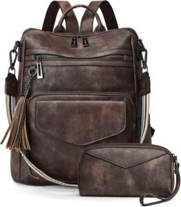 OPAGE Backpack Purse for Women Leather Anti-theft Fashion Designer Travel Backpack Ladies Shoulder Bags With Wristlet